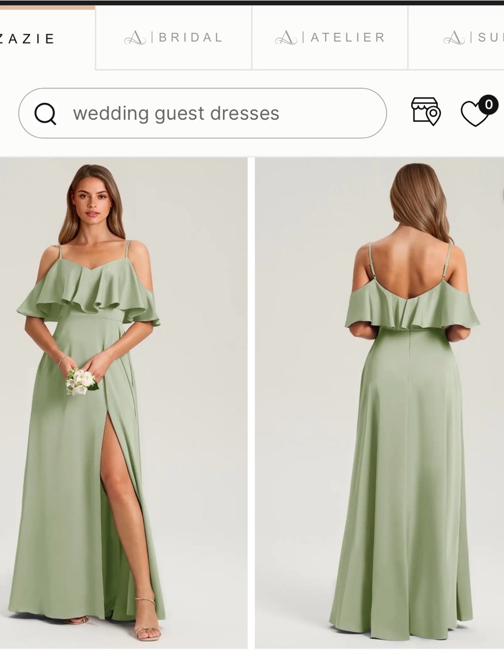 Azazie Cold-Shoulder Ruffle Maxi Dress - Sage Green